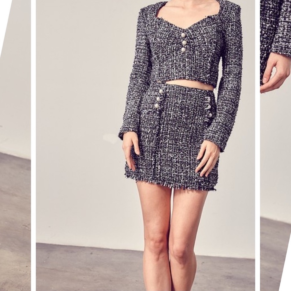 Woven skirt with pearl accents